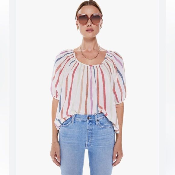 Mother Denim the Market Peasant Taffy rainbow Top. NWT Large - Picture 1 of 12